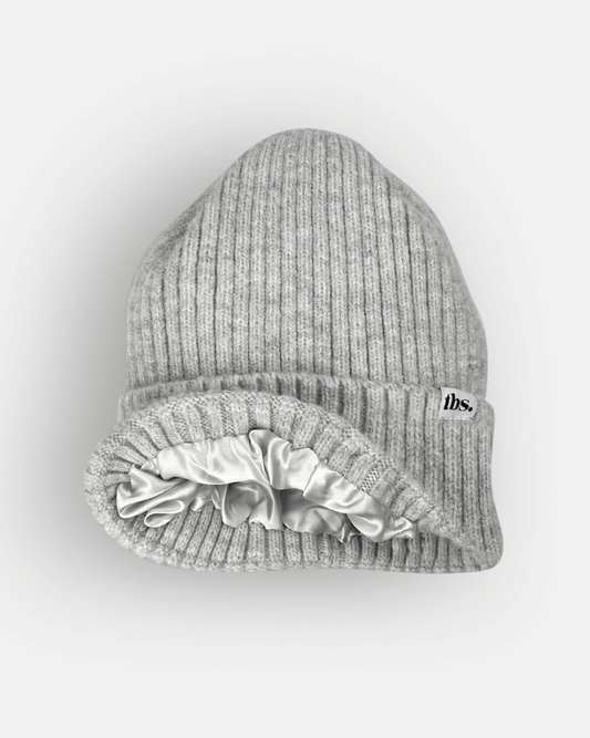 grey beanie hat with silk lining