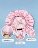 silk lined, adjustable fit  waterproof shower cap