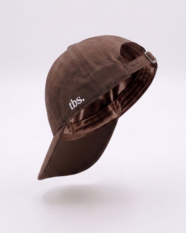 Chocolate-coloured silk-lined cap from The Big Silk. 